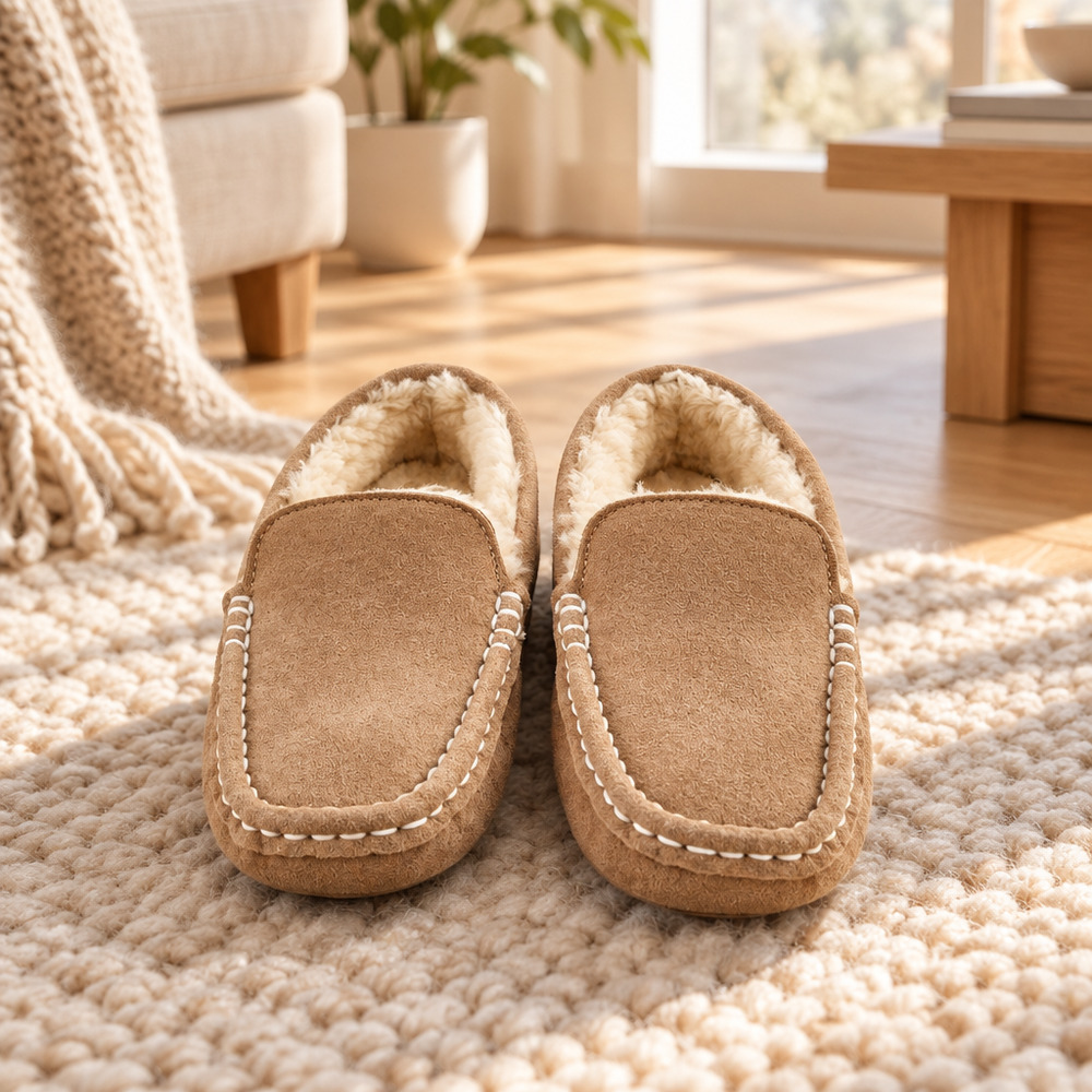 NWT Lamo Womens Suede Moccasin Faux Fur Slippers Driving Shoes Size 7 Tan